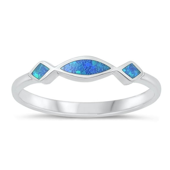 CHOOSE YOUR COLOR Blue Simulated Opal Ring .925 Sterling Silver Chic Band CZ Female Size 6