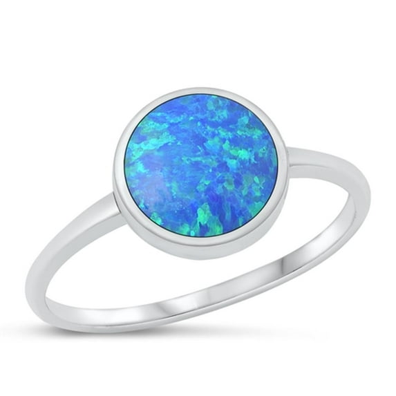 CHOOSE YOUR COLOR Blue Simulated Opal Ring .925 Sterling Silver Circle Band CZ Female Size 5