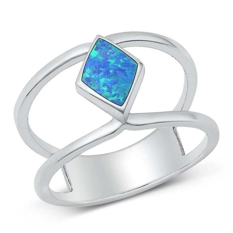 Sterling Silver CZ and Opal Double Band Ring Sterling Silver CZ and Opal Double Band Ring