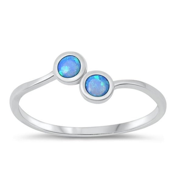 CHOOSE YOUR COLOR Blue Simulated Opal Ring 925 Sterling Silver Double Circles Band CZ Female Size 4