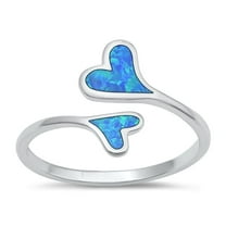 CHOOSE YOUR COLOR Blue Simulated Opal Ring .925 Sterling Silver Heart Band CZ Female Size 10