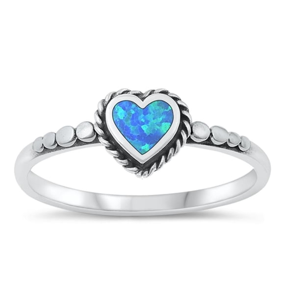 CHOOSE YOUR COLOR Blue Simulated Opal Ring 925 Sterling Silver Heart Band CZ Female Size 6