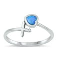 thumbnail image 1 of CHOOSE YOUR COLOR Blue Simulated Opal Ring 925 Sterling Silver Heart & Cross Band CZ Female Size 5, 1 of 4
