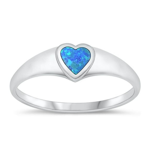 CHOOSE YOUR COLOR Blue Simulated Opal Ring .925 Sterling Silver Heart Love Band CZ Female Size 5