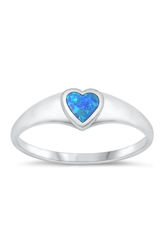 CHOOSE YOUR COLOR Blue Simulated Opal Ring .925 Sterling Silver Heart Love Band CZ Female Size 8