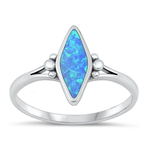 CHOOSE YOUR COLOR Blue Simulated Opal Ring .925 Sterling Silver Marquise Band CZ Female Size 9