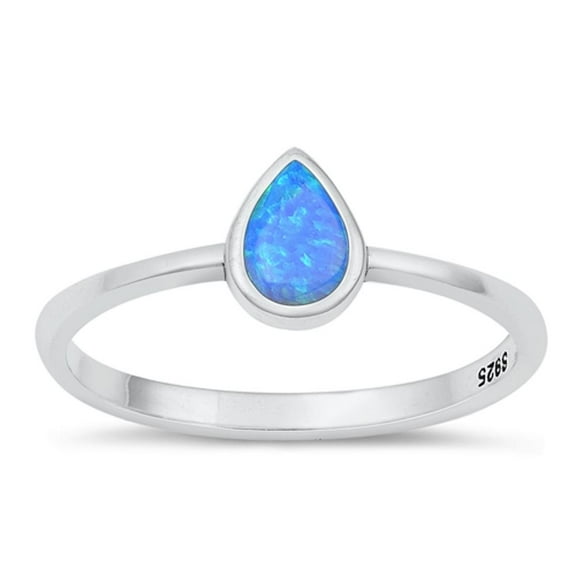 CHOOSE YOUR COLOR Blue Simulated Opal Ring .925 Sterling Silver Minimalist Band CZ Female Size 6