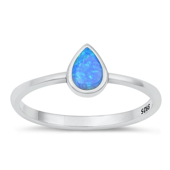 CHOOSE YOUR COLOR Blue Simulated Opal Ring .925 Sterling Silver Minimalist Band CZ Female Size 7