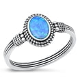 thumbnail image 1 of CHOOSE YOUR COLOR Blue Simulated Opal Ring .925 Sterling Silver Ornate Bali Band CZ Female Size 6, 1 of 4