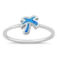 thumbnail image 1 of CHOOSE YOUR COLOR Blue Simulated Opal Ring .925 Sterling Silver Palm Tree Band CZ Female Size 6, 1 of 4