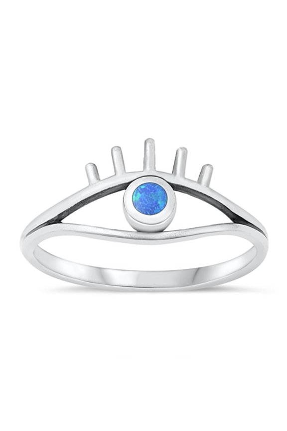 CHOOSE YOUR COLOR Blue Simulated Opal Ring .925 Sterling Silver Protective Eye Band CZ Female Size 10