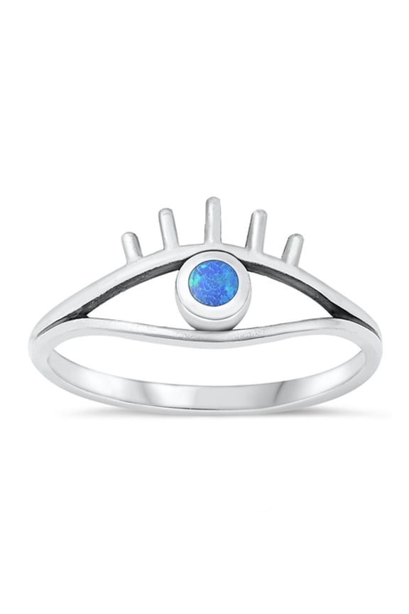 CHOOSE YOUR COLOR Blue Simulated Opal Ring .925 Sterling Silver Protective Eye Band CZ Female Size 4
