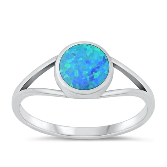 CHOOSE YOUR COLOR Blue Simulated Opal Ring .925 Sterling Silver Round Band CZ Female Size 6