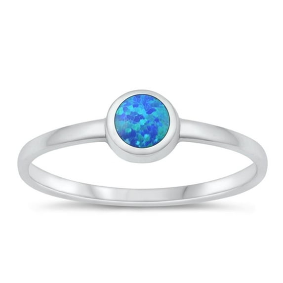 CHOOSE YOUR COLOR Blue Simulated Opal Ring .925 Sterling Silver Solitaire Band CZ Female Size 10