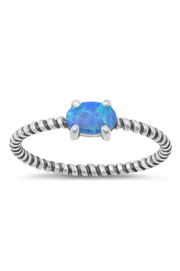 CHOOSE YOUR COLOR Blue Simulated Opal Ring .925 Sterling Silver Solitaire Band CZ Female Size 4