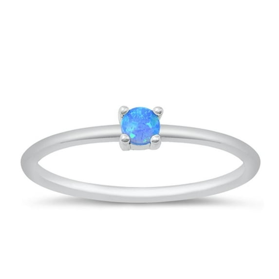 CHOOSE YOUR COLOR Blue Simulated Opal Ring .925 Sterling Silver Solitaire Band CZ Female Size 9