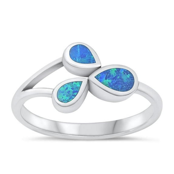 CHOOSE YOUR COLOR Blue Simulated Opal Ring .925 Sterling Silver Teardrop Band CZ Female Size 8