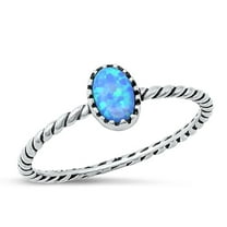 CHOOSE YOUR COLOR Blue Simulated Opal Ring .925 Sterling Silver Twisted Band CZ Female Size 7