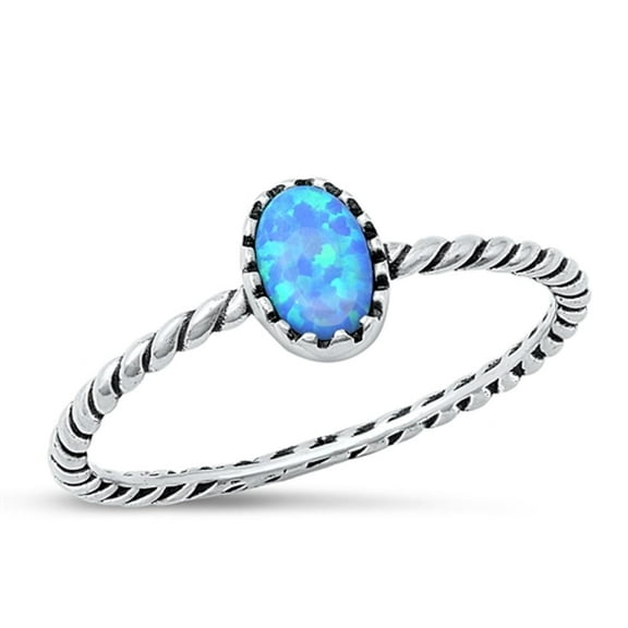 CHOOSE YOUR COLOR Blue Simulated Opal Ring .925 Sterling Silver Twisted Band CZ Female Size 7