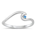 thumbnail image 1 of CHOOSE YOUR COLOR Blue Simulated Opal Ring .925 Sterling Silver Wave & Star Band CZ Female Size 4, 1 of 4