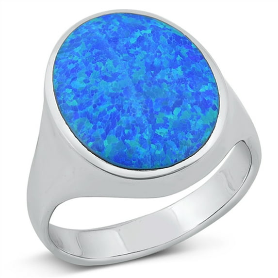 CHOOSE YOUR COLOR Blue Simulated Opal Round Statement Ring .925 Sterling Silver Band CZ Female Size 11