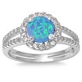 thumbnail image 1 of CHOOSE YOUR COLOR Blue Simulated Opal Solitaire Halo Ring 925 Sterling Silver Band White CZ Female Size 8, 1 of 4