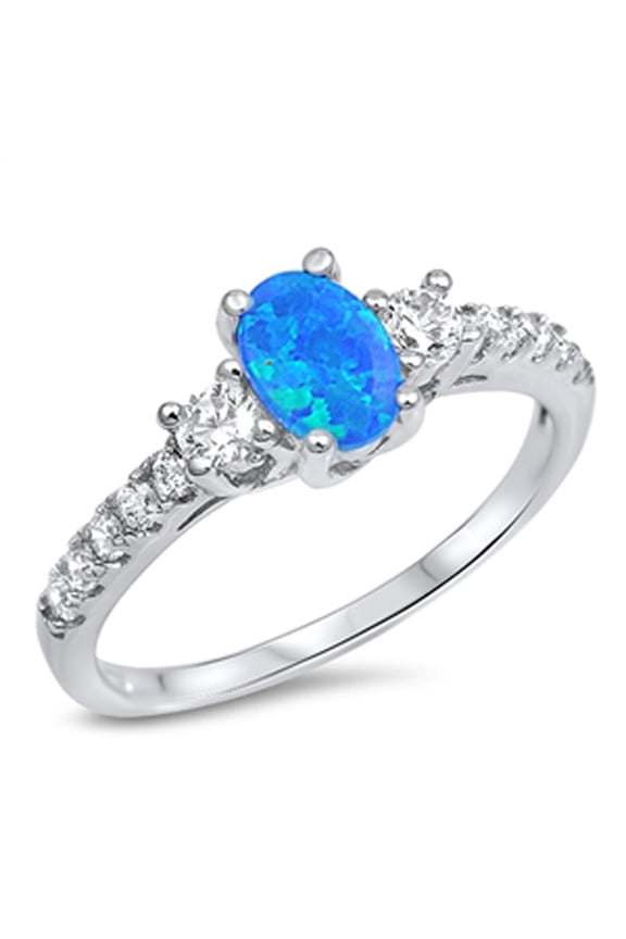 CHOOSE YOUR COLOR Blue Simulated Opal Solitaire Promise Ring Sterling Silver Band White CZ Female Size 11