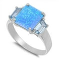 thumbnail image 1 of CHOOSE YOUR COLOR Blue Simulated Opal Solitaire Ring .925 Sterling Silver Band CZ Female Size 7, 1 of 4