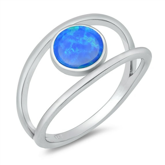 CHOOSE YOUR COLOR Blue Simulated Opal Split Round Wholesale Ring .925 Sterling Silver Band CZ Female Size 8
