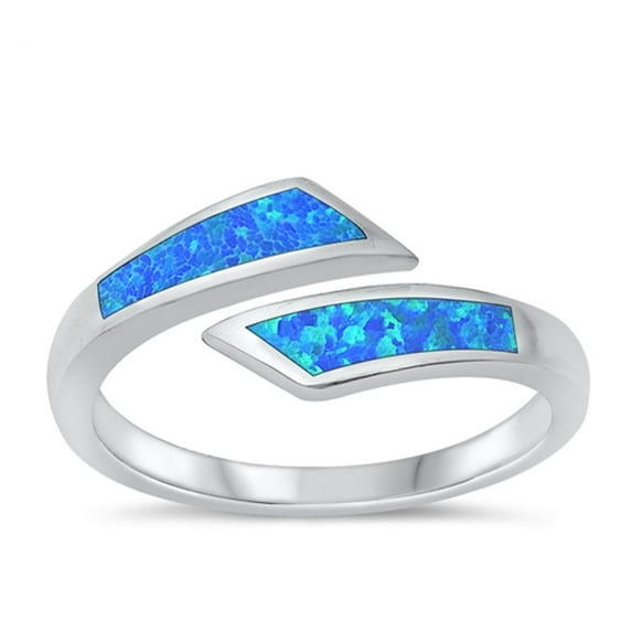 CHOOSE YOUR COLOR Blue Simulated Opal Spoon Ring .925 Sterling Silver Band CZ Female Size 5