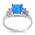 thumbnail image 1 of CHOOSE YOUR COLOR Blue Simulated Opal Square Solitaire Elegant Ring .925 Sterling Silver Band Purple CZ Female Size 8, 1 of 4