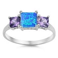 thumbnail image 1 of CHOOSE YOUR COLOR Blue Simulated Opal Square Solitaire Ring .925 Sterling Silver Band Purple CZ Female Size 5, 1 of 4