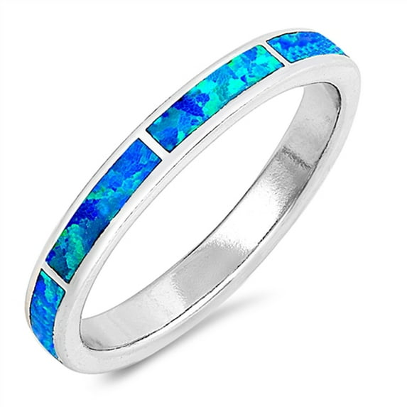 CHOOSE YOUR COLOR Blue Simulated Opal Stackable Accent Wedding Ring .925 Sterling Silver Band CZ Female Size 5