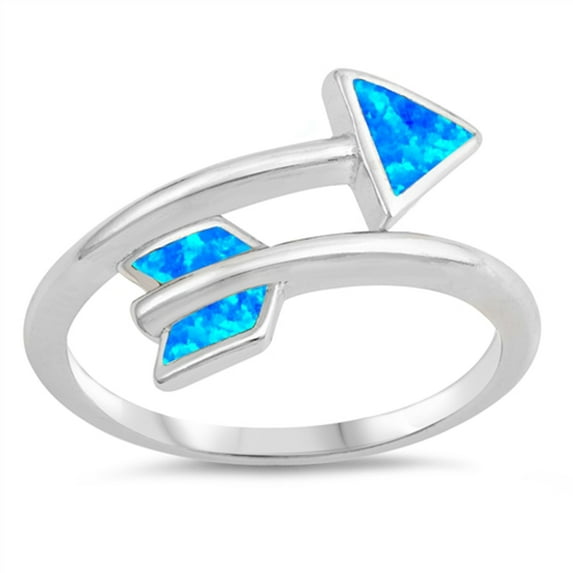 CHOOSE YOUR COLOR Blue Simulated Opal Stackable Knuckle Arrow Ring .925 Sterling Silver Band CZ Female Size 9
