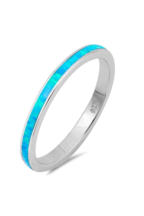 CHOOSE YOUR COLOR Blue Simulated Opal Stackable Wedding Ring .925 Sterling Silver Band CZ Female Size 10
