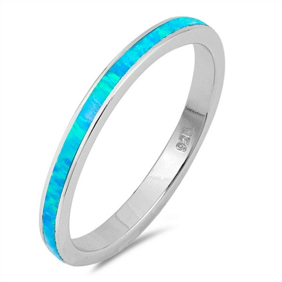 CHOOSE YOUR COLOR Blue Simulated Opal Stackable Wedding Ring .925 Sterling Silver Band CZ Female Size 4