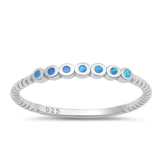 CHOOSE YOUR COLOR Blue Simulated Opal Stacking Ring .925 Sterling Silver Band CZ Female Size 5