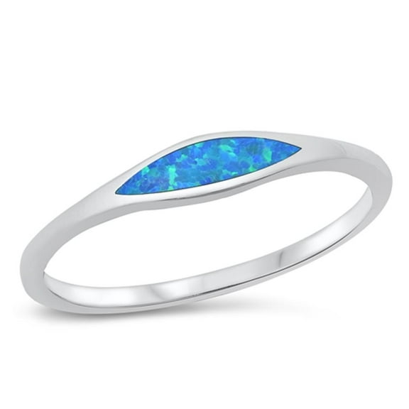 CHOOSE YOUR COLOR Blue Simulated Opal Stacking Ring .925 Sterling Silver Band CZ Female Size 6