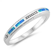CHOOSE YOUR COLOR Blue Simulated Opal Statement Stackable Ring .925 Sterling Silver Band CZ Female Size 8
