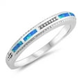thumbnail image 1 of CHOOSE YOUR COLOR Blue Simulated Opal Statement Stackable Ring .925 Sterling Silver Band CZ Female Size 9, 1 of 4