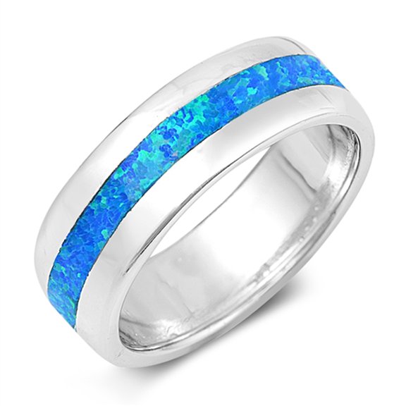 CHOOSE YOUR COLOR Blue Simulated Opal Stripe Wedding Ring .925 Sterling Silver Band CZ Female Size 5