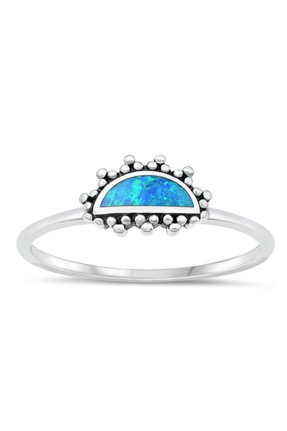 CHOOSE YOUR COLOR Blue Simulated Opal Sunrise Ring .925 Sterling Silver Sunset Band CZ Female Size 4