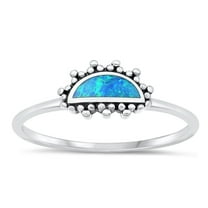 CHOOSE YOUR COLOR Blue Simulated Opal Sunrise Ring .925 Sterling Silver Sunset Band CZ Female Size 6