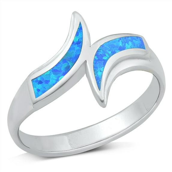 CHOOSE YOUR COLOR Blue Simulated Opal Swash Wrap Ring .925 Sterling Silver Band CZ Female Size 9