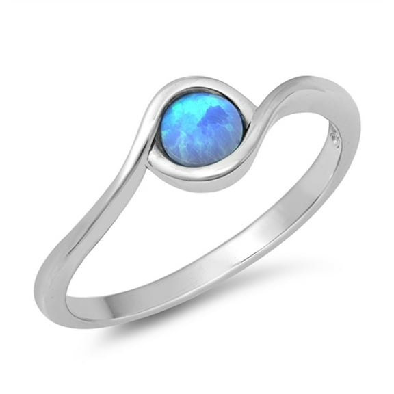 CHOOSE YOUR COLOR Blue Simulated Opal Swirl Circle Ring .925 Sterling Silver Band CZ Female Size 9