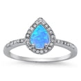 thumbnail image 1 of CHOOSE YOUR COLOR Blue Simulated Opal Teardrop Halo Ring Sterling Silver Band White CZ Female Size 5, 1 of 4