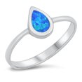 thumbnail image 1 of CHOOSE YOUR COLOR Blue Simulated Opal Teardrop Water Ring .925 Sterling Silver CZ Female Size 6, 1 of 4