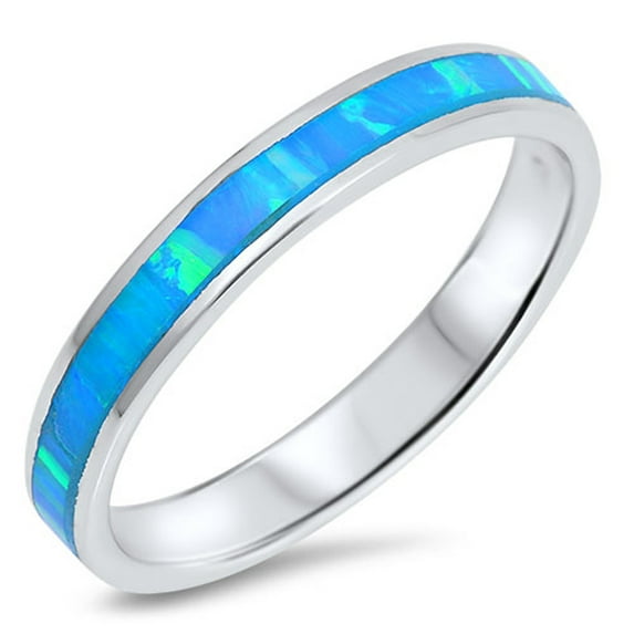 CHOOSE YOUR COLOR Blue Simulated Opal Thin Stackable Eternity Ring .925 Sterling Silver Band CZ Female Size 11