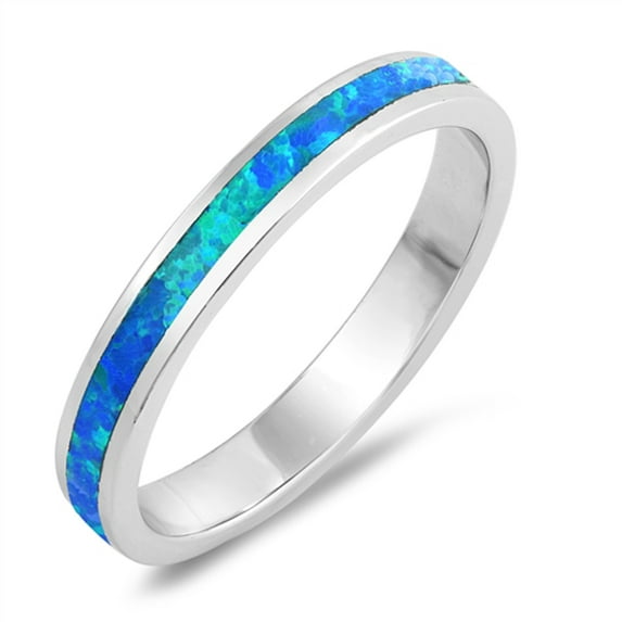 CHOOSE YOUR COLOR Blue Simulated Opal Stacking Engagement Ring .925 Sterling Silver Band CZ Female Size 5