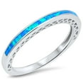 thumbnail image 1 of CHOOSE YOUR COLOR Blue Simulated Opal Thin Wedding Ring .925 Sterling Silver Band CZ Female Size 4, 1 of 4